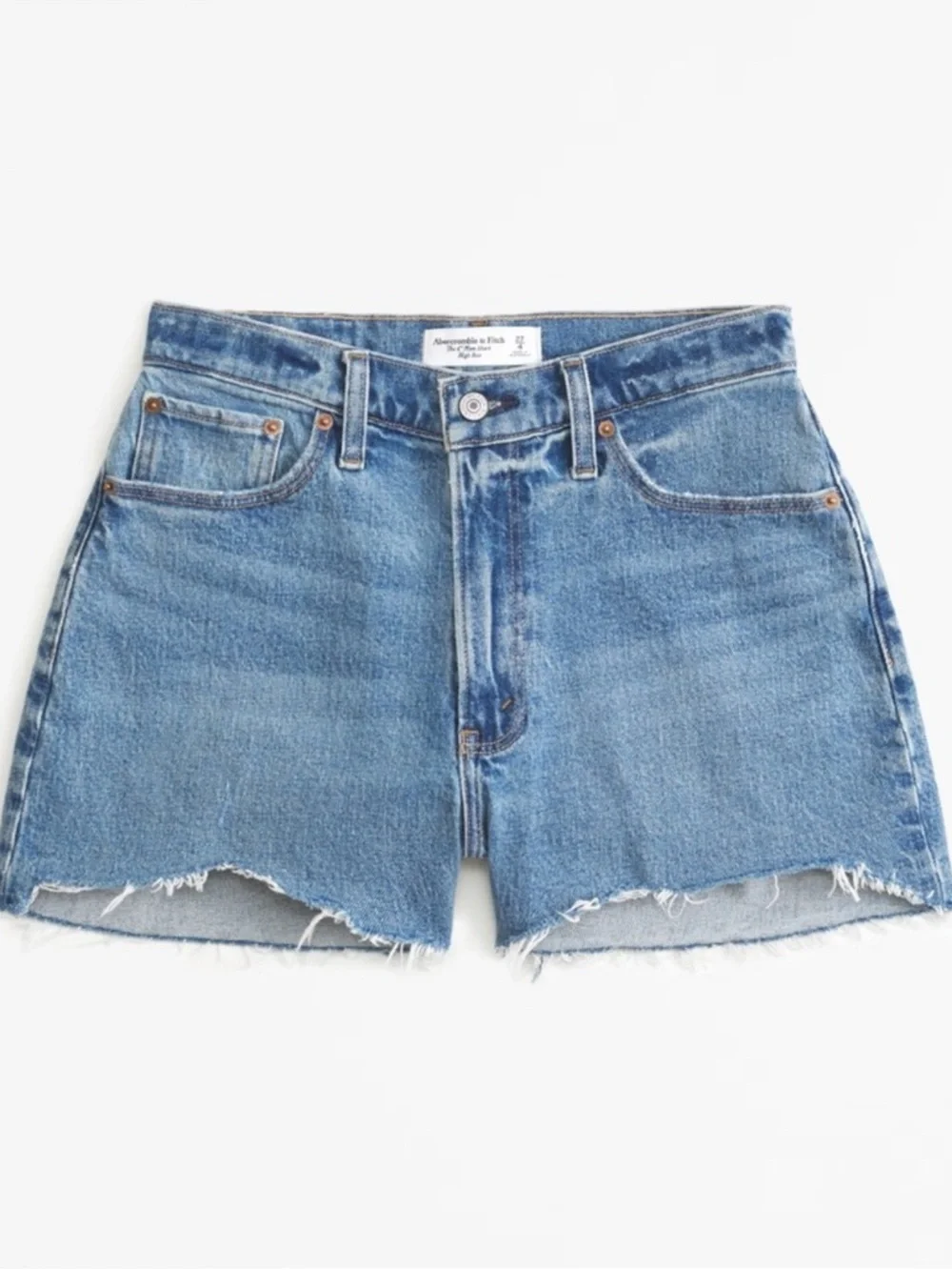 Abercrombie & Fitch Medium Blue Frayed Hem Denim Shorts - Picture 2 of 5